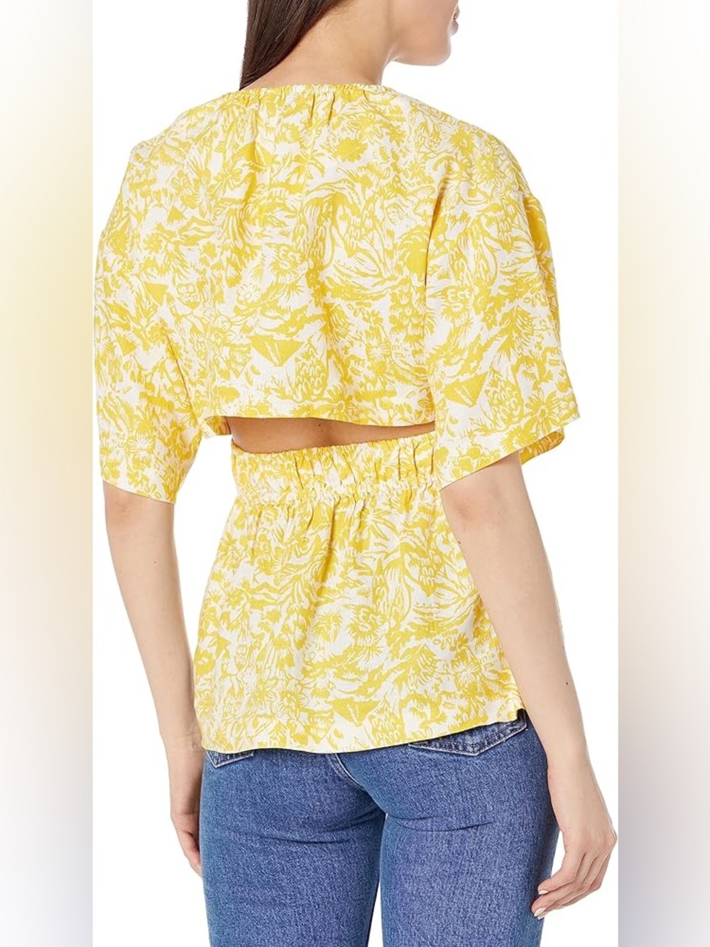 Joie Renae B Linen Top in Porcelain and Empire Yellow NWT Size Large